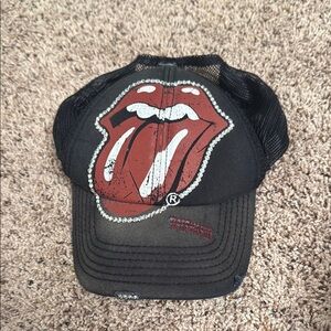 Black Trucker Hat with Red Tongue Logo